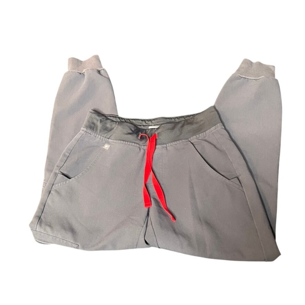 FIGS Zamora Jogger Scrub Pants Graphite Gray Red Drawstring XXS Petite
